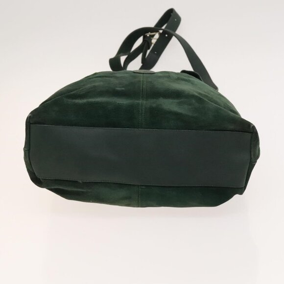 Authentic FENDI Shoulder Bag Suede Green Gold - Picture 12 of 16